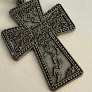 Footprints In The Sand Cross Religious Silver Tone‎ Keychain Christian Gift